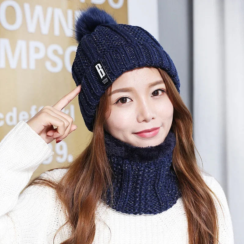 Winter Knitted Scarf and Hat Set, Thick and Warm for Women