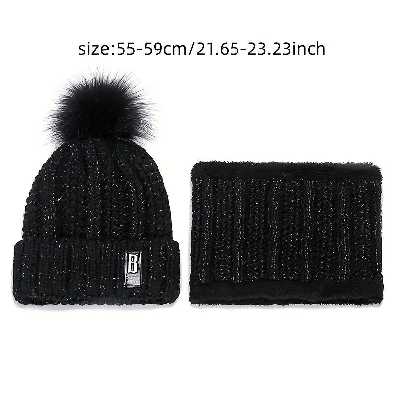 Winter Knitted Scarf and Hat Set, Thick and Warm for Women