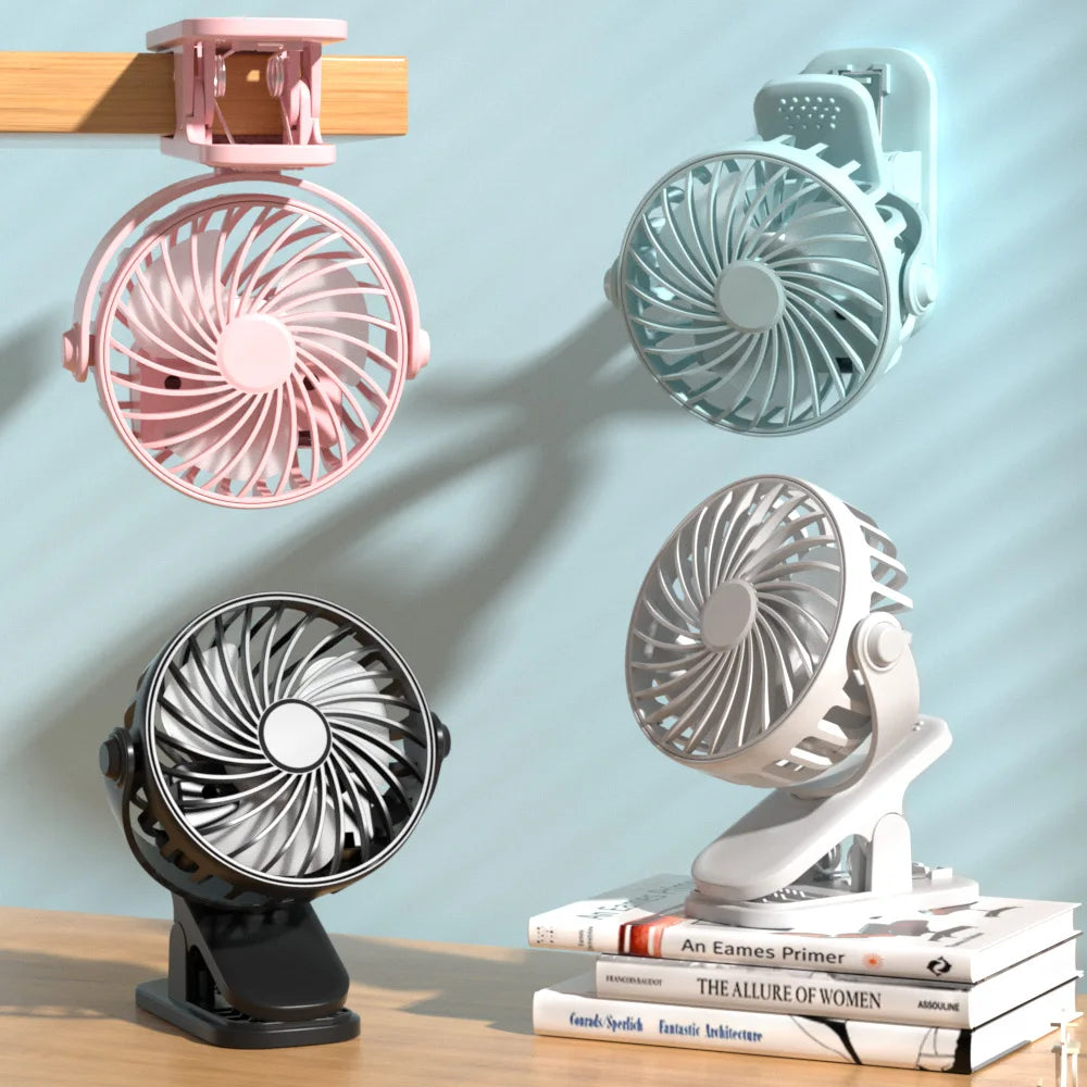 Mini Fan Rechargeable 720° Rotating Hanging Clip Fan with Nightlight