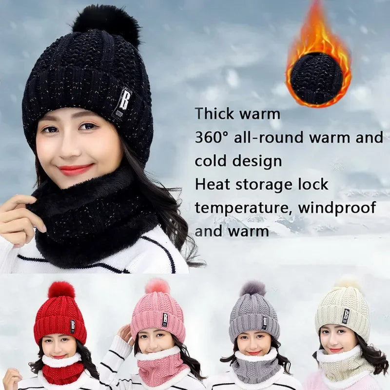 Winter Knitted Scarf and Hat Set, Thick and Warm for Women