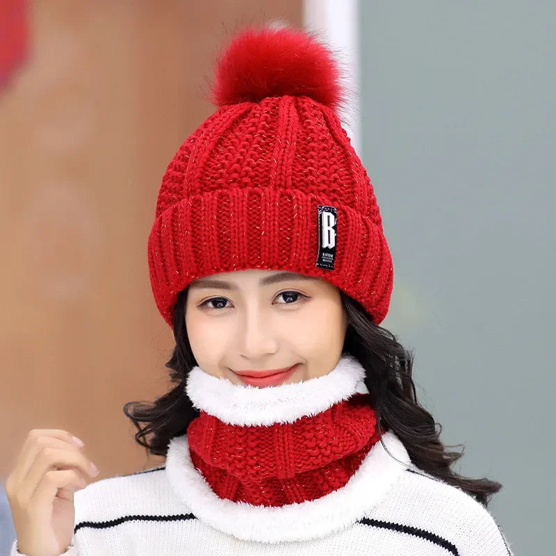 Winter Knitted Scarf and Hat Set, Thick and Warm for Women