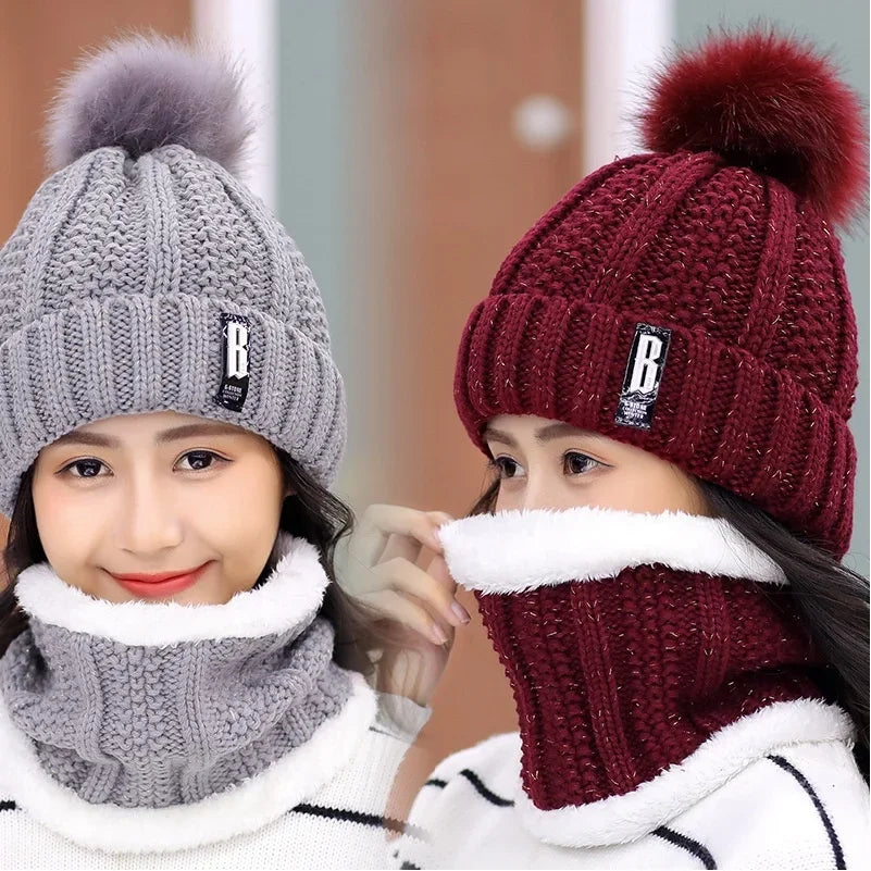 Winter Knitted Scarf and Hat Set, Thick and Warm for Women