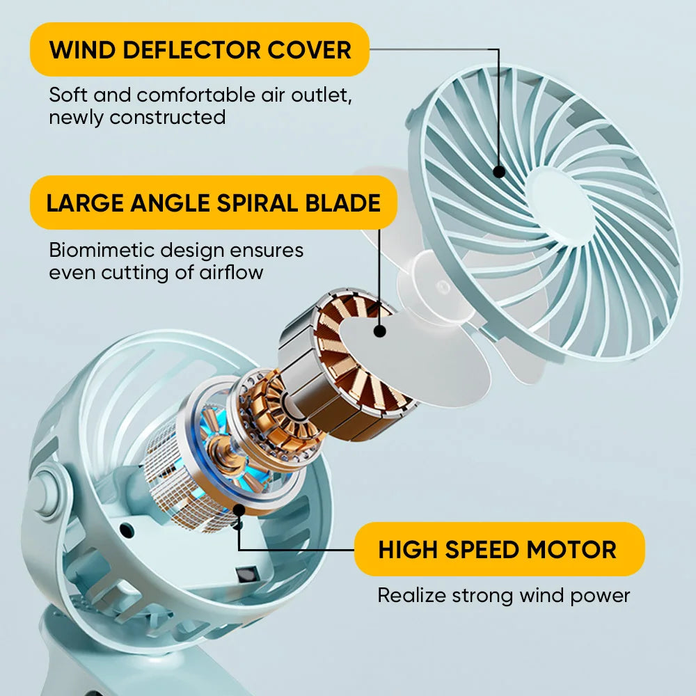Mini Fan Rechargeable 720° Rotating Hanging Clip Fan with Nightlight