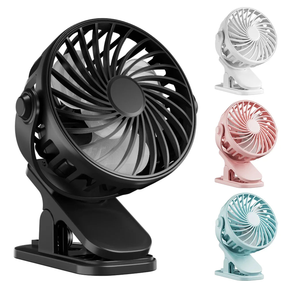 Mini Fan Rechargeable 720° Rotating Hanging Clip Fan with Nightlight