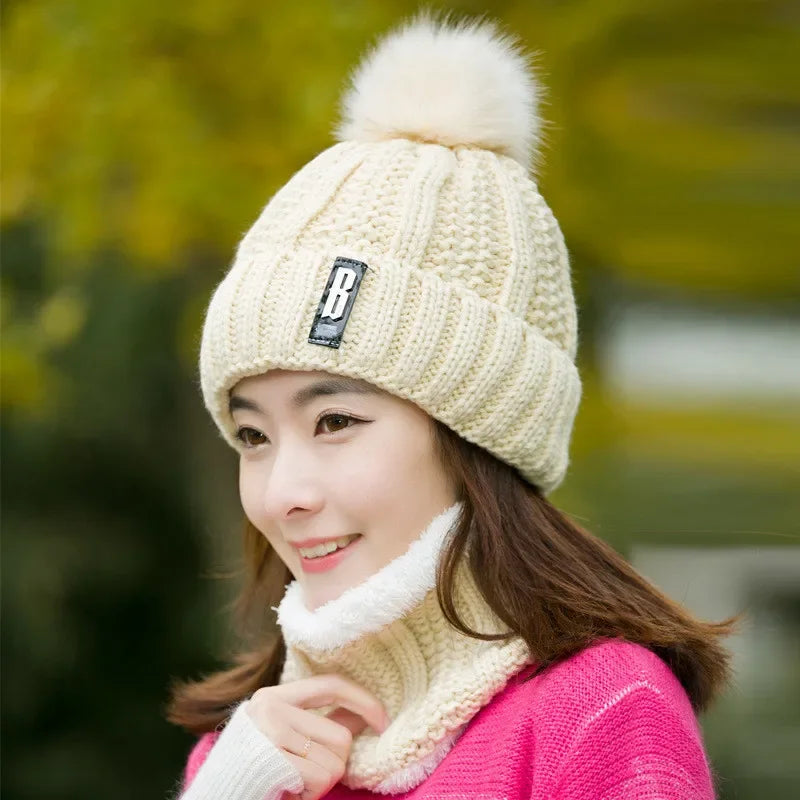 Winter Knitted Scarf and Hat Set, Thick and Warm for Women
