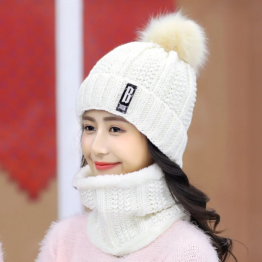 Winter Knitted Scarf and Hat Set, Thick and Warm for Women