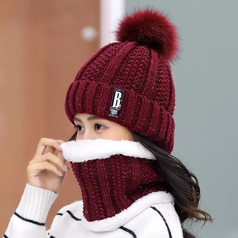 Winter Knitted Scarf and Hat Set, Thick and Warm for Women