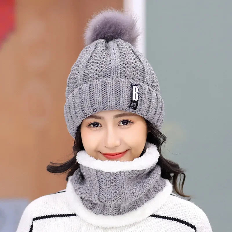 Winter Knitted Scarf and Hat Set, Thick and Warm for Women