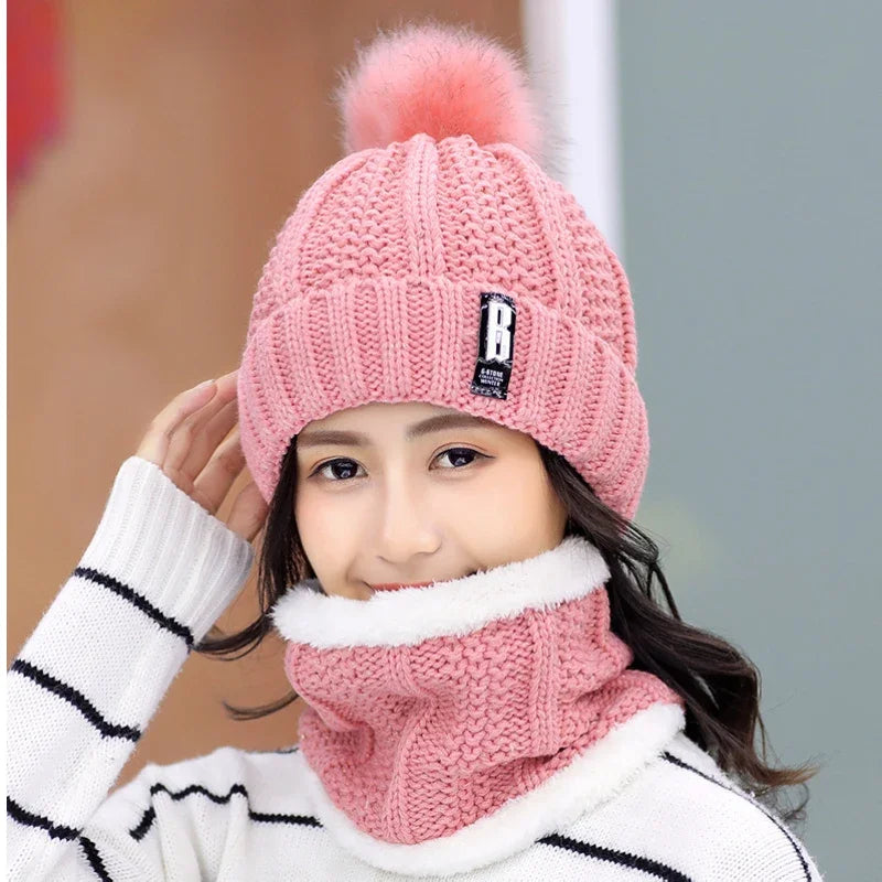 Winter Knitted Scarf and Hat Set, Thick and Warm for Women
