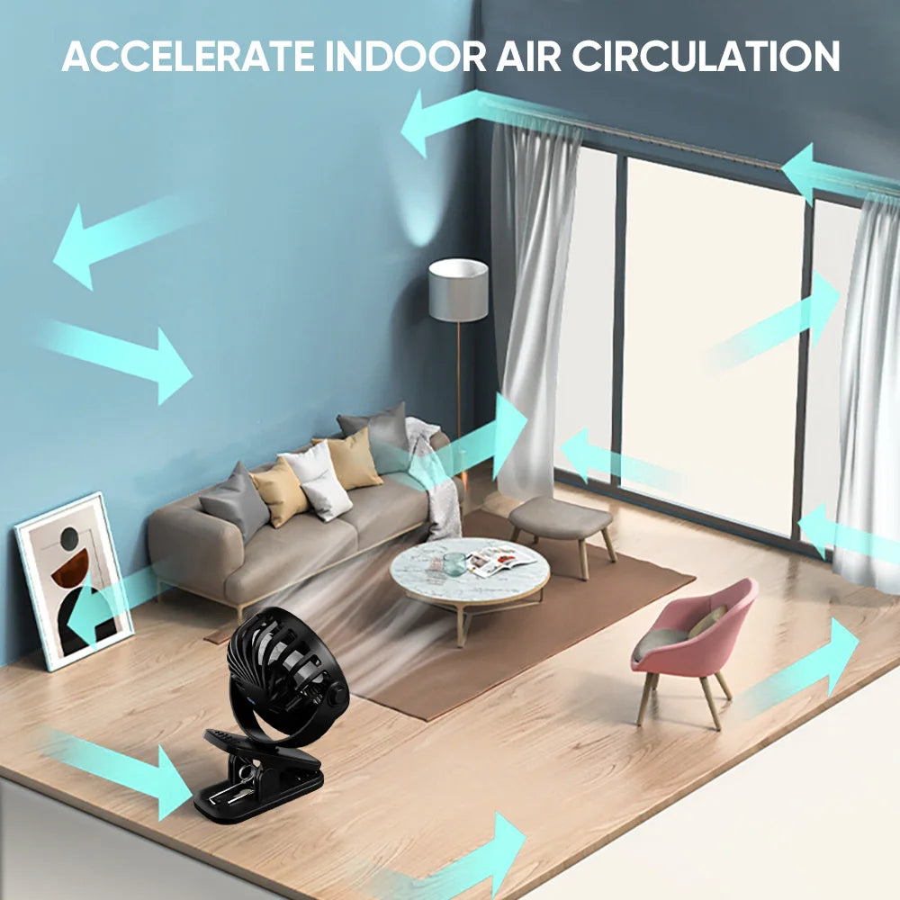 Mini Fan Rechargeable 720° Rotating Hanging Clip Fan with Nightlight